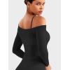 imageYEOREO Women Sheer Long Sleeve Crop Top Workout See Through One Shoulder Yoga T Shirts Summer Party Club Going Out TopBlack