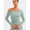imageYEOREO Women Sheer Long Sleeve Crop Top Workout See Through One Shoulder Yoga T Shirts Summer Party Club Going Out TopCeladon Green