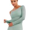 imageYEOREO Women Sheer Long Sleeve Crop Top Workout See Through One Shoulder Yoga T Shirts Summer Party Club Going Out TopCeladon Green