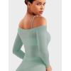 imageYEOREO Women Sheer Long Sleeve Crop Top Workout See Through One Shoulder Yoga T Shirts Summer Party Club Going Out TopCeladon Green
