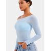 imageYEOREO Women Sheer Long Sleeve Crop Top Workout See Through One Shoulder Yoga T Shirts Summer Party Club Going Out TopLight Blue