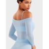 imageYEOREO Women Sheer Long Sleeve Crop Top Workout See Through One Shoulder Yoga T Shirts Summer Party Club Going Out TopLight Blue