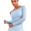 imageYEOREO Women Sheer Long Sleeve Crop Top Workout See Through One Shoulder Yoga T Shirts Summer Party Club Going Out TopLight Blue