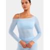 imageYEOREO Women Sheer Long Sleeve Crop Top Workout See Through One Shoulder Yoga T Shirts Summer Party Club Going Out TopLight Blue
