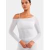 imageYEOREO Women Sheer Long Sleeve Crop Top Workout See Through One Shoulder Yoga T Shirts Summer Party Club Going Out TopWhite