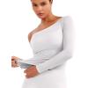 imageYEOREO Women Sheer Long Sleeve Crop Top Workout See Through One Shoulder Yoga T Shirts Summer Party Club Going Out TopWhite