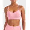 imageYEOREO Womens Workout Y Back Strappy Sports Bras Padded V Neck Medium Impact Racerback Spaghetti Straps Bra Gym Yoga TopBaby Pink