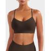 imageYEOREO Womens Workout Y Back Strappy Sports Bras Padded V Neck Medium Impact Racerback Spaghetti Straps Bra Gym Yoga TopCocoa