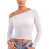imageYEOREO Women Sheer Long Sleeve Crop Top Workout See Through One Shoulder Yoga T Shirts Summer Party Club Going Out TopWhite