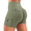 imageYEOREO CoreFlex Women Workout Gym Shorts with Cargo Pockets Hidden Scrunch 36quot 45quot Inseam No Front Seam Biker ShortsArmy Green