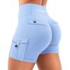 imageYEOREO CoreFlex Women Workout Gym Shorts with Cargo Pockets Hidden Scrunch 36quot 45quot Inseam No Front Seam Biker ShortsLight Blue