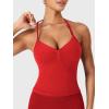 imageYEOREO SoftHue Impact Longline Strappy Top Womens Halter Workout Tank Tops Backless Gym Longline with Adjustable StrapChili Red