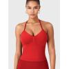 imageYEOREO SoftHue Impact Longline Strappy Top Womens Halter Workout Tank Tops Backless Gym Longline with Adjustable StrapChili Red