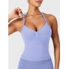 imageYEOREO SoftHue Impact Longline Strappy Top Womens Halter Workout Tank Tops Backless Gym Longline with Adjustable StrapIce Blue