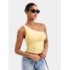 imageYEOREO Womens One Shoulder Tops Sleeveless Going Out Tank Top Fanciy Double Lined Cropped Tee Y2K Summer Shirts Slim FitCreamy Yellow
