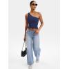 imageYEOREO Womens One Shoulder Tops Sleeveless Going Out Tank Top Fanciy Double Lined Cropped Tee Y2K Summer Shirts Slim FitDeep Blue