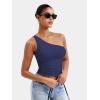 imageYEOREO Womens One Shoulder Tops Sleeveless Going Out Tank Top Fanciy Double Lined Cropped Tee Y2K Summer Shirts Slim FitDeep Blue