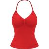 imageYEOREO SoftHue Impact Longline Strappy Top Womens Halter Workout Tank Tops Backless Gym Longline with Adjustable StrapChili Red