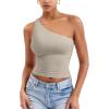 imageYEOREO Womens One Shoulder Tops Sleeveless Going Out Tank Top Fanciy Double Lined Cropped Tee Y2K Summer Shirts Slim FitLight Khaki
