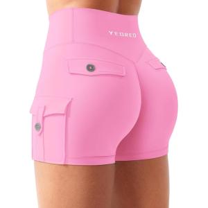 imageYEOREO CoreFlex Women Workout Gym Shorts with Cargo Pockets Hidden Scrunch 36quot 45quot Inseam No Front Seam Biker ShortsPink
