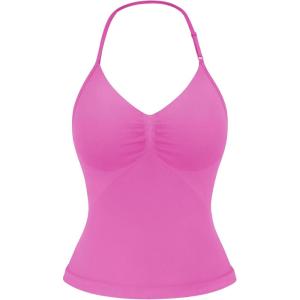 imageYEOREO SoftHue Impact Longline Strappy Top Womens Halter Workout Tank Tops Backless Gym Longline with Adjustable StrapFlower Powder
