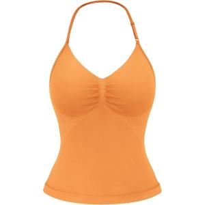 imageYEOREO SoftHue Impact Longline Strappy Top Womens Halter Workout Tank Tops Backless Gym Longline with Adjustable StrapTangerine