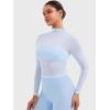 imageYEOREO Womens Sheer Tops Long Sleeve See Through Tops Mock Neck Slim Fit Workout Shirt Jamy Going Out Sexy ShirtsLight Blue