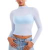 imageYEOREO Womens Sheer Tops Long Sleeve See Through Tops Mock Neck Slim Fit Workout Shirt Jamy Going Out Sexy ShirtsLight Blue