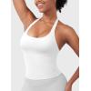 imageYEOREO SoftHue Womens Impact Halter Tank Top Longline Backless Scoop Neck Builtin Bra Sports Workout Gym Crop TopWhite
