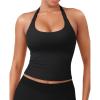 imageYEOREO SoftHue Womens Impact Halter Tank Top Longline Backless Scoop Neck Builtin Bra Sports Workout Gym Crop TopBlack