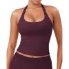 imageYEOREO SoftHue Womens Impact Halter Tank Top Longline Backless Scoop Neck Builtin Bra Sports Workout Gym Crop TopMauve