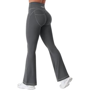 imageYEOREO CoreFlex Mini Flare Workout Leggings with Pockets for Women Butt Lifting High Waisted Hidden Scrunch Gym Denim PantsGraphite Gray
