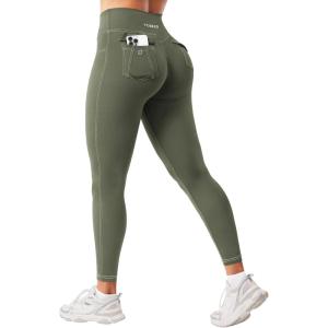 imageYEOREO CoreFlex Women Workout Leggings with Pockets Scrunch Butt Lifting Gym Cargo DenimLook Yoga JeggingsArmy Green