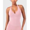 imageYEOREO Womens Halter Tank Tops Workout Impact Longline Strappy Top Padded Deep V Neck Wrap Gym Backless Bra CamisoleBaby Pink