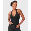imageYEOREO Womens Halter Tank Tops Workout Impact Longline Strappy Top Padded Deep V Neck Wrap Gym Backless Bra CamisoleBlack