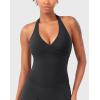 imageYEOREO Womens Halter Tank Tops Workout Impact Longline Strappy Top Padded Deep V Neck Wrap Gym Backless Bra CamisoleBlack