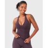 imageYEOREO Womens Halter Tank Tops Workout Impact Longline Strappy Top Padded Deep V Neck Wrap Gym Backless Bra CamisoleBlackberry Purple