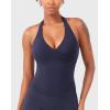 imageYEOREO Womens Halter Tank Tops Workout Impact Longline Strappy Top Padded Deep V Neck Wrap Gym Backless Bra CamisoleNavy