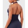 imageYEOREO Womens Halter Tank Tops Workout Impact Longline Strappy Top Padded Deep V Neck Wrap Gym Backless Bra CamisoleNavy