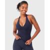 imageYEOREO Womens Halter Tank Tops Workout Impact Longline Strappy Top Padded Deep V Neck Wrap Gym Backless Bra CamisoleNavy