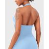imageYEOREO Womens Halter Tank Tops Workout Impact Longline Strappy Top Padded Deep V Neck Wrap Gym Backless Bra CamisoleSky Bule