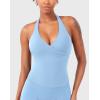 imageYEOREO Womens Halter Tank Tops Workout Impact Longline Strappy Top Padded Deep V Neck Wrap Gym Backless Bra CamisoleSky Bule