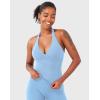 imageYEOREO Womens Halter Tank Tops Workout Impact Longline Strappy Top Padded Deep V Neck Wrap Gym Backless Bra CamisoleSky Bule