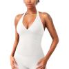 imageYEOREO Womens Halter Tank Tops Workout Impact Longline Strappy Top Padded Deep V Neck Wrap Gym Backless Bra CamisoleWhite