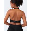 imageYEOREO SoftHue Women Halter Sports Bra Longline Strappy Bras Vanie V Neck Padded Seamless Open Back Workout Gym Crop TopBlack