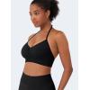 imageYEOREO SoftHue Women Halter Sports Bra Longline Strappy Bras Vanie V Neck Padded Seamless Open Back Workout Gym Crop TopBlack
