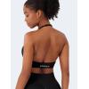imageYEOREO SoftHue Women Halter Sports Bra Longline Strappy Bras Vanie V Neck Padded Seamless Open Back Workout Gym Crop TopBlack
