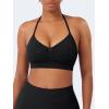 imageYEOREO SoftHue Women Halter Sports Bra Longline Strappy Bras Vanie V Neck Padded Seamless Open Back Workout Gym Crop TopBlack