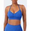 imageYEOREO SoftHue Women Halter Sports Bra Longline Strappy Bras Vanie V Neck Padded Seamless Open Back Workout Gym Crop TopElectric Blue