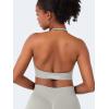 imageYEOREO SoftHue Women Halter Sports Bra Longline Strappy Bras Vanie V Neck Padded Seamless Open Back Workout Gym Crop TopFeather Beige